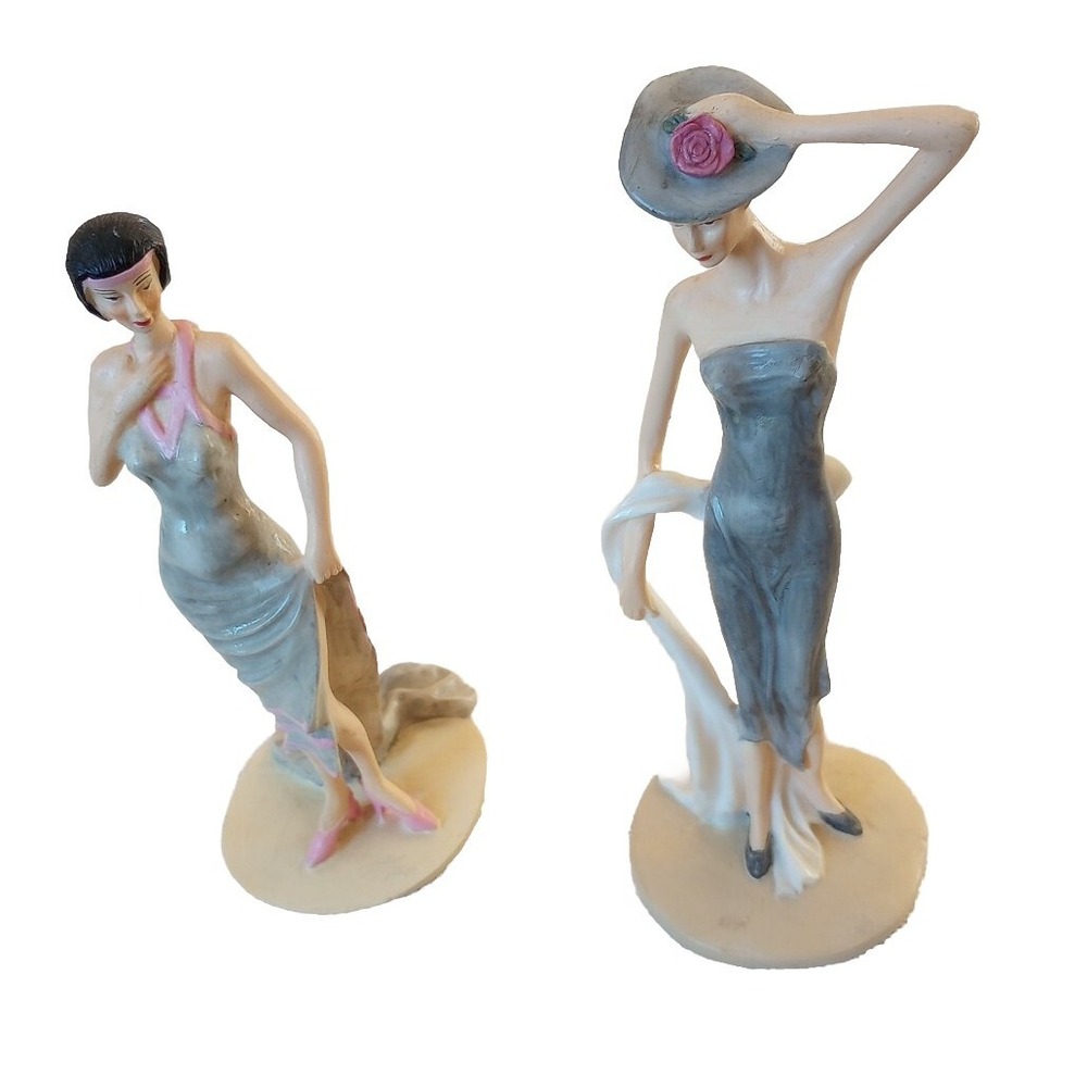 Vintage Alberte Price Fashion Flapper Ladies Ceramic Sculptures (Set Of 2) EUC